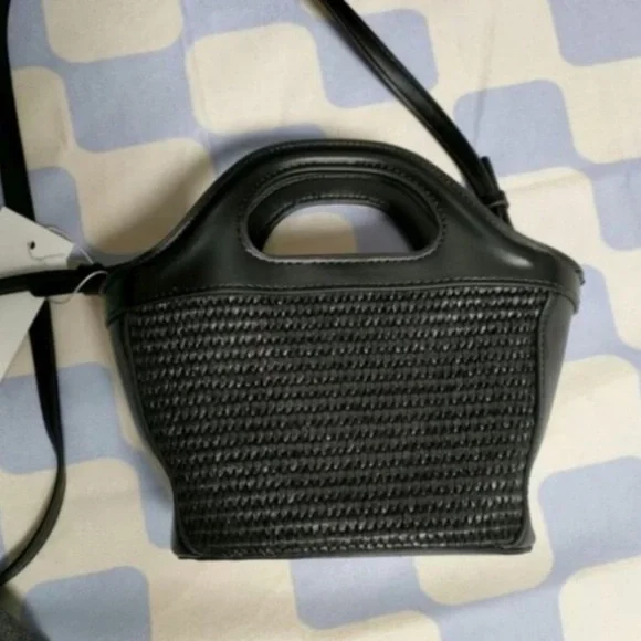 Marni Black Woven Mini Crossbody with White Logo